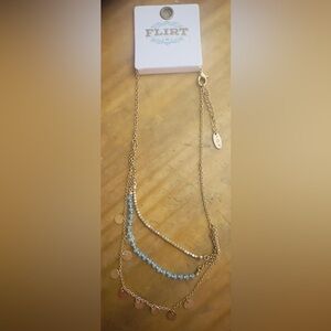 NWT FLIRT Triple Layered Adjustable Necklace Gold/Turquoise